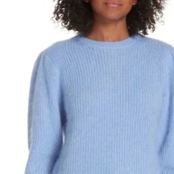 Lewit Blue NWOT 395.00  Mohair Angora Silk Merino Wool Puff Sleeve Sweater large - Picture 2 of 7